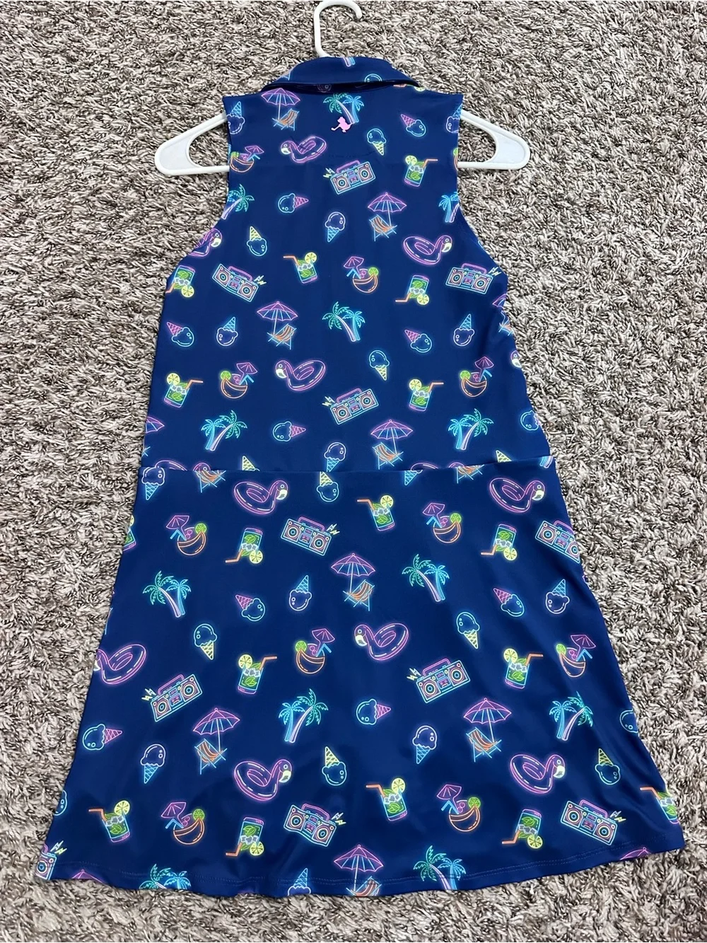 Birdie bound Girls' Navy Neon Print Sleeveless Polo romper